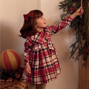 Mayoral Festive Plaid Dress in Red and White